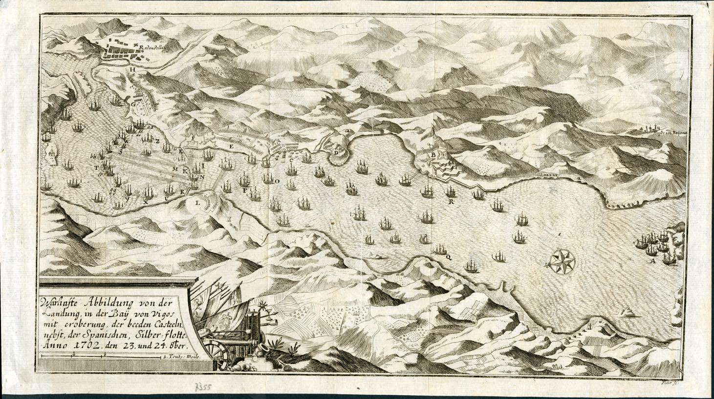 Warliafte abbildung von der landung in der Baÿ von Vigos. 1702