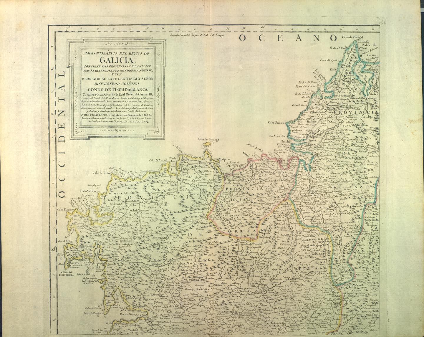 Mapa Geográfico del Reyno de Galicia. Tomás López. 1784