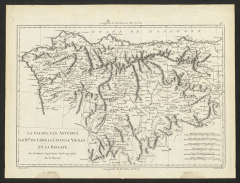 La Galice, les Asturies, le R.me de Leon, la Castille Vieille et la Biscaye. Rigobert Bonne. 1780