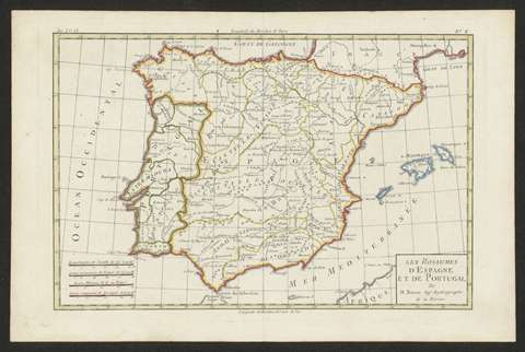 Les Royaumes d´Espagne et de Portugal. M. Bonne. 1780