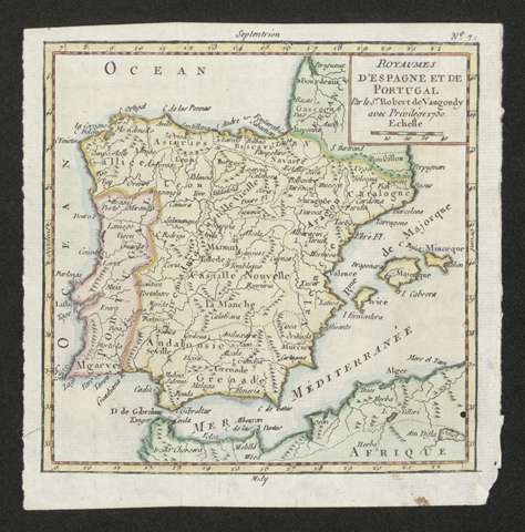 Royaumes d´Espagne et de Portugal. Robert de Vaugondy. 1750