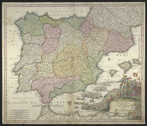 Regnorum Hispaniae et Portugalliae Tabula Generalis. Johann Baptist Homann. 1720