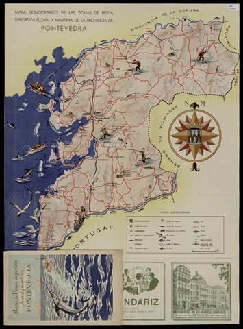 Mapa signográfico de las zonas de pesca deportiva fluvial y marítima de la provincia de Pontevedra. Junta provincial de turismo. 1948