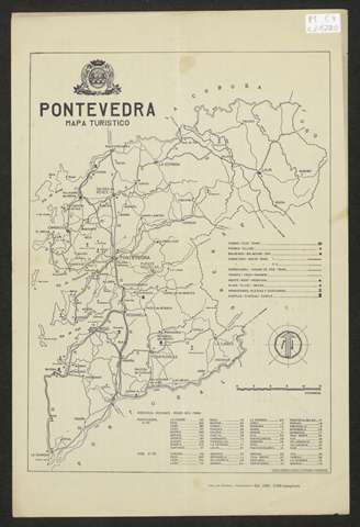 Pontevedra, mapa turístico. Oficina de Turismo de Pontevedra. 1960