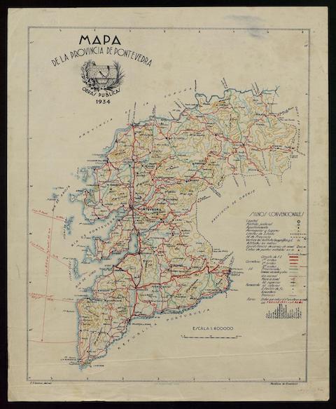 Mapa de la provincia de Pontevedra. E. Vilanova. 1934
