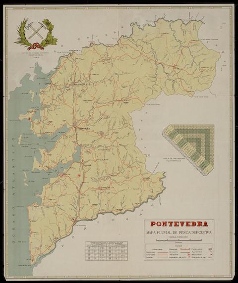 Pontevedra mapa fluvial de pesca deportiva. Carlos Sánchez Cagiao. 1959