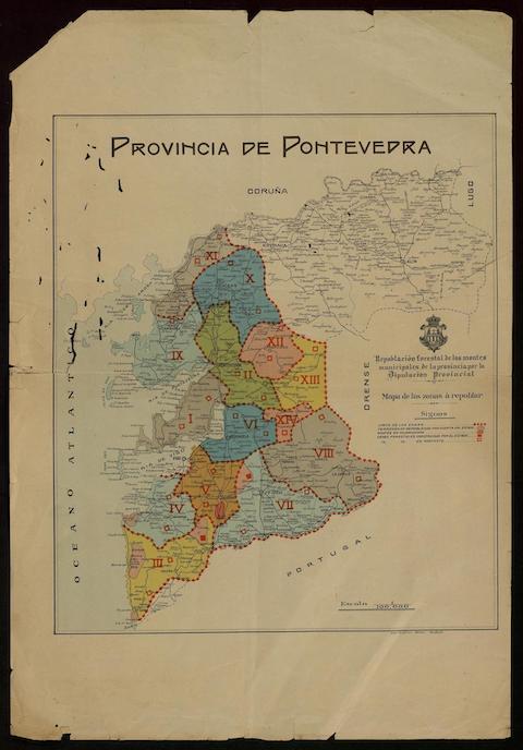 Provincia de Pontevedra: mapa de las zonas a repoblar. Diputación de Pontevedra