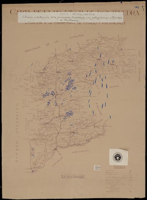 Carta de la provincia de Pontevedra situación de las carreteras del estado y provinciales. 1932